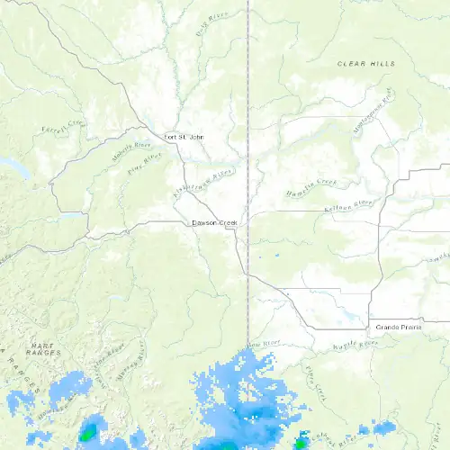 Radar near Dawson Creek at now — 10:00 pm PDT, Fri Jul 10