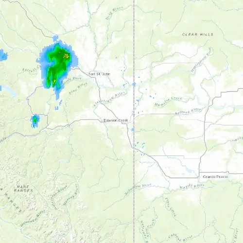 Radar near Dawson Creek at now — 8:06 pm PDT, Mon Sep 7