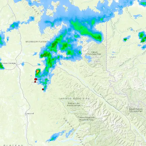 Radar near Dome Creek at now — 11:06 pm PDT, Fri Jul 10