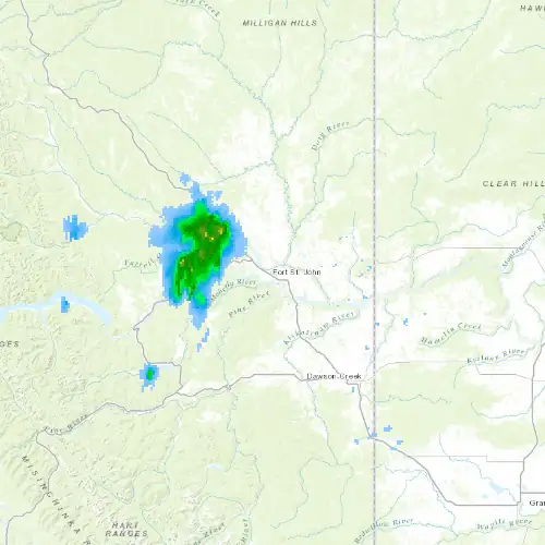 Radar near Fort St. John at now — 8:00 pm PDT, Mon Sep 7