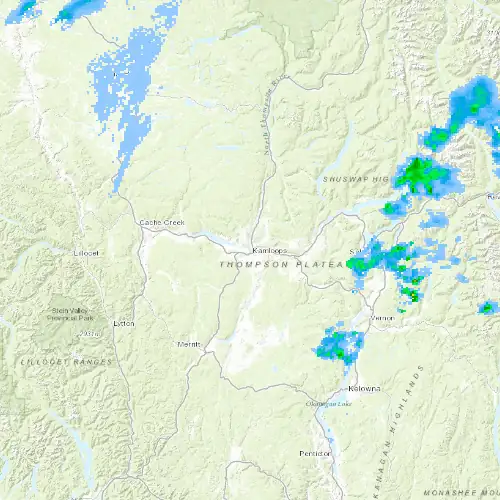 Radar near Kamloops at now — 9:48 pm PDT, Fri Jul 10