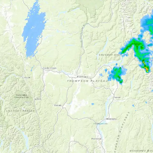 Radar near Kamloops at now — 11:00 pm PDT, Fri Jul 10