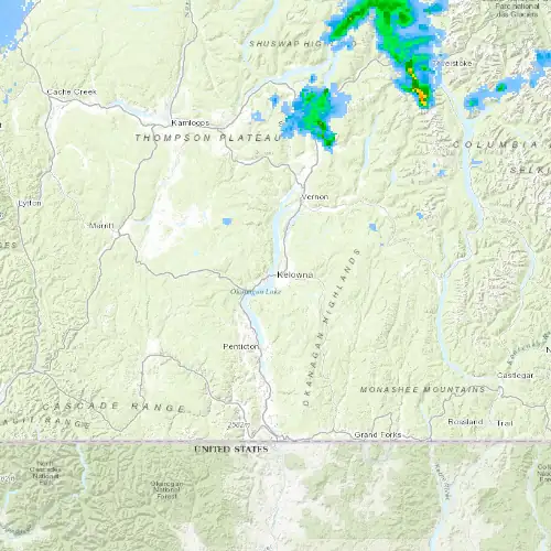 Radar near Kelowna at now — 11:00 pm PDT, Fri Jul 10
