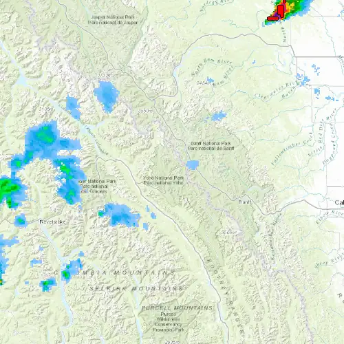 Radar near Kootenay (National Park) at now — 10:06 pm PDT, Fri Jul 10