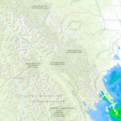 Radar near Kootenay (National Park) at now — 8:06 pm PDT, Mon Sep 7