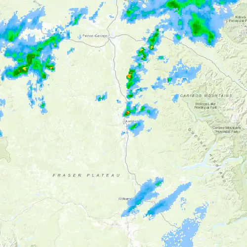 Radar near Quesnel at now — 9:48 pm PDT, Fri Jul 10