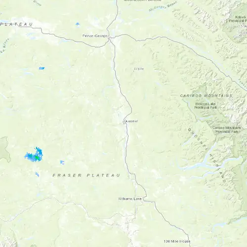 Radar near Quesnel at now — 7:54 pm PDT, Mon Sep 7