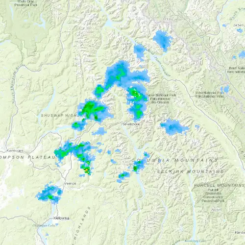 Radar near Revelstoke at now — 9:54 pm PDT, Fri Jul 10