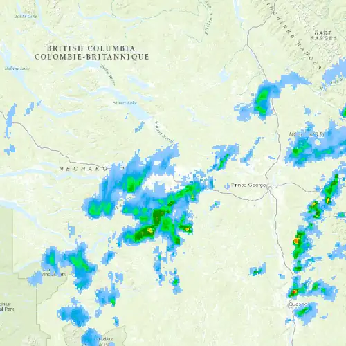 Radar near Vanderhoof at now — 9:48 pm PDT, Fri Jul 10