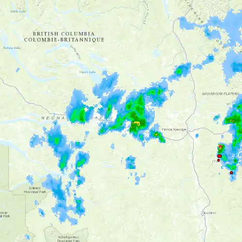 Radar near Vanderhoof at now — 11:00 pm PDT, Fri Jul 10