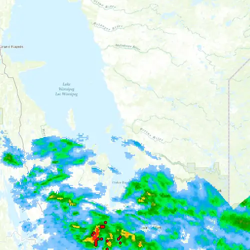 Radar near Berens River at now — 10:00 pm CDT, Mon Sep 7
