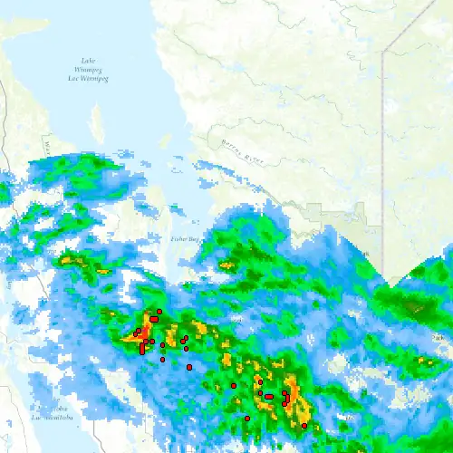 Radar near Bloodvein at now — 10:06 pm CDT, Mon Sep 7
