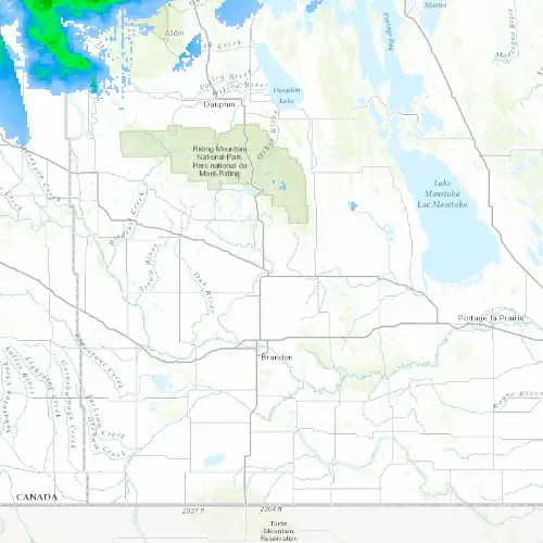 Radar near Minnedosa at now — 11:54 pm CDT, Fri Jul 10