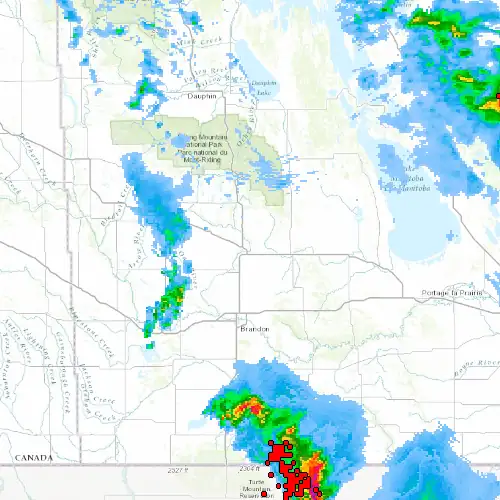 Radar near Minnedosa at now — 10:00 pm CDT, Mon Sep 7