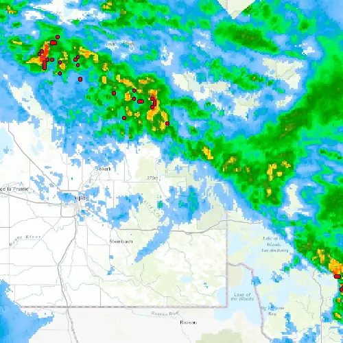 Radar near Pinawa at now — 10:00 pm CDT, Mon Sep 7