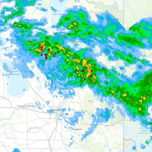 Radar near Pine Falls at now — 9:54 pm CDT, Mon Sep 7