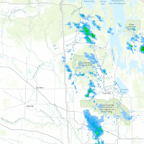 Radar near Roblin at now — 10:00 pm CDT, Mon Sep 7