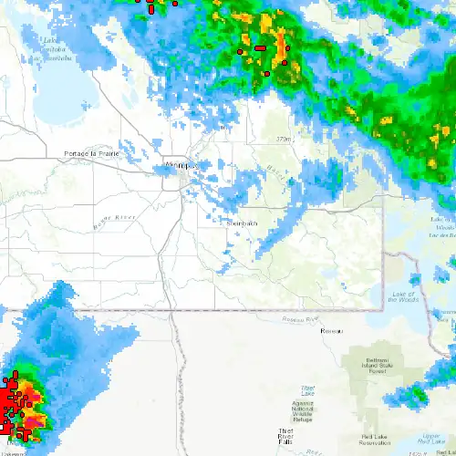 Radar near Steinbach at now — 9:54 pm CDT, Mon Sep 7