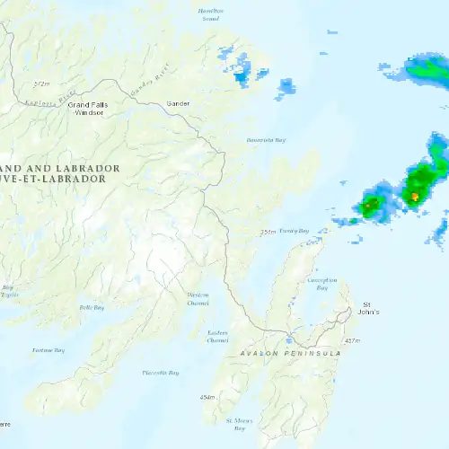 Radar near Clarenville at now — 12:36 am NDT, Tue Sep 8