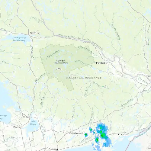 Radar near Algonquin Park (Brent) at now — 1:00 am EDT, Sat Jul 11