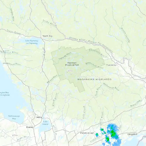 Radar near Algonquin Park (Lake of Two Rivers) at now — 1:06 am EDT, Sat Jul 11