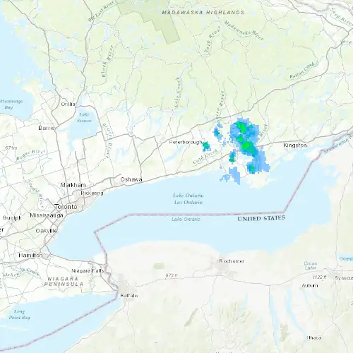 Radar near Cobourg at now — 12:54 am EDT, Sat Jul 11