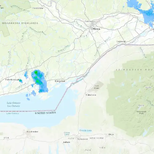 Radar near Gananoque at now — 12:48 am EDT, Sat Jul 11