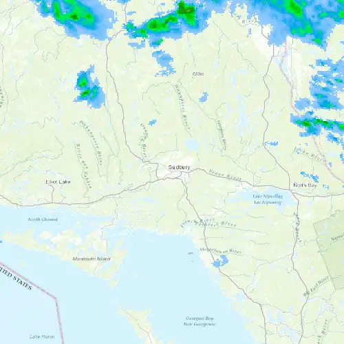 Radar near Greater Sudbury at now — 11:06 pm EDT, Mon Sep 7