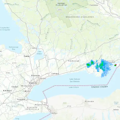 Radar near Kawartha Lakes (Lindsay) at now — 2:12 am EDT, Sat Jul 11