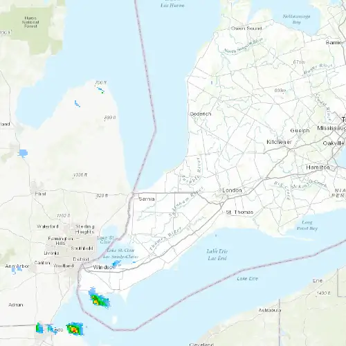 Radar near Lambton Shores at now — 1:00 am EDT, Sat Jul 11