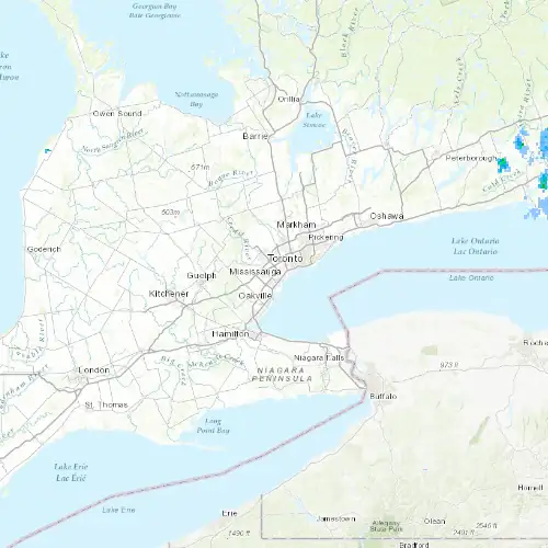 Radar near Mississauga at now — 12:54 am EDT, Sat Jul 11