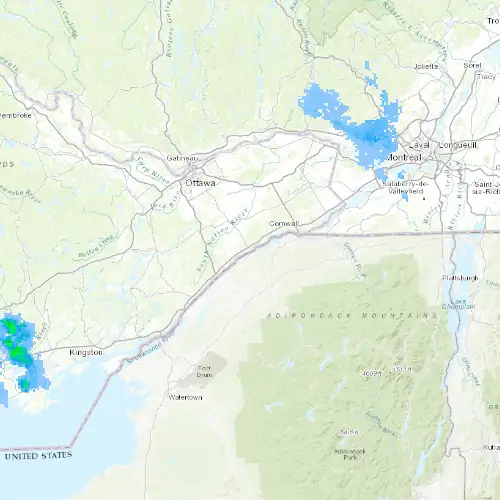Radar near Morrisburg at now — 12:54 am EDT, Sat Jul 11