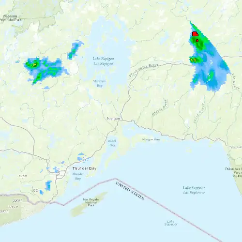 Radar near Nipigon at now — 12:48 am EDT, Sat Jul 11