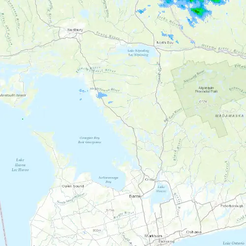 Radar near Parry Sound at now — 11:00 pm EDT, Mon Sep 7