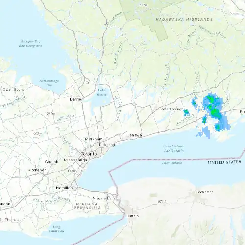 Radar near Port Perry at now — 12:54 am EDT, Sat Jul 11