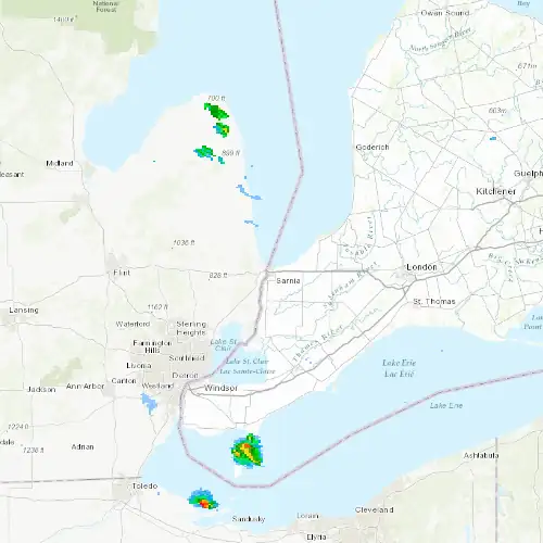 Radar near Sarnia at now — 2:00 am EDT, Sat Jul 11
