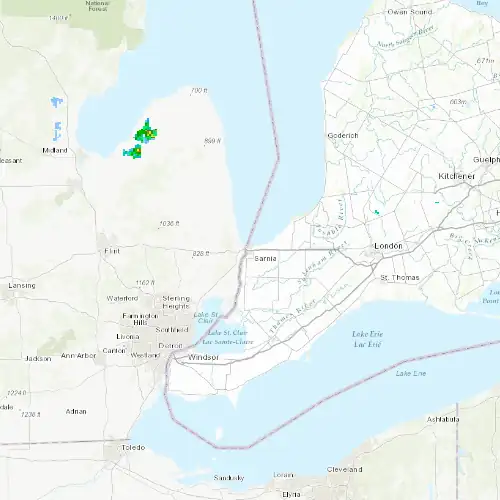 Radar near Sarnia at now — 11:00 pm EDT, Mon Sep 7