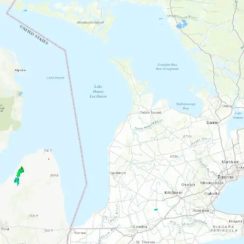 Radar near Saugeen Shores at now — 11:06 pm EDT, Mon Sep 7