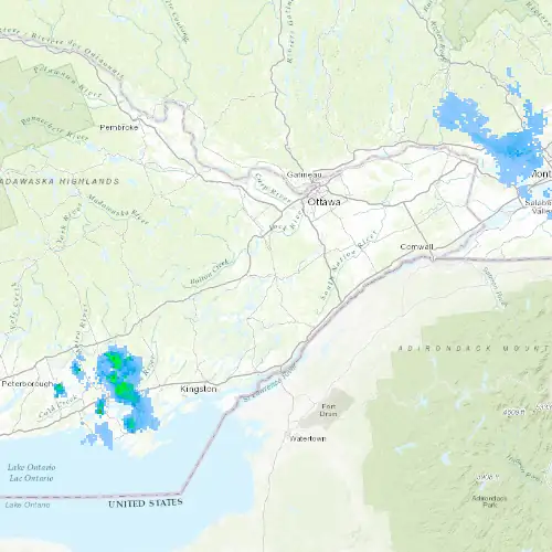 Radar near Smiths Falls at now — 12:54 am EDT, Sat Jul 11