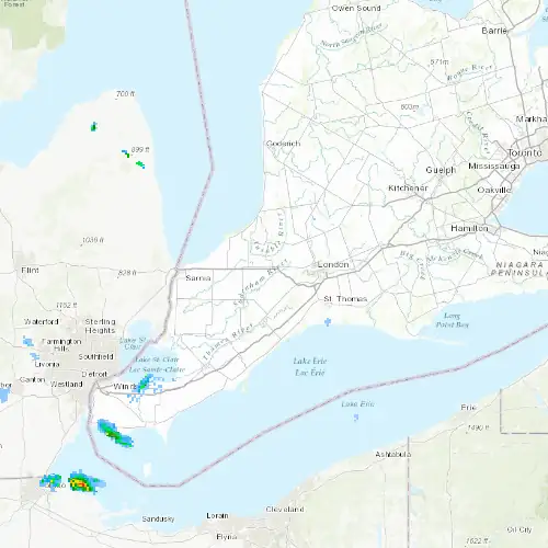 Radar near Strathroy at now — 12:48 am EDT, Sat Jul 11