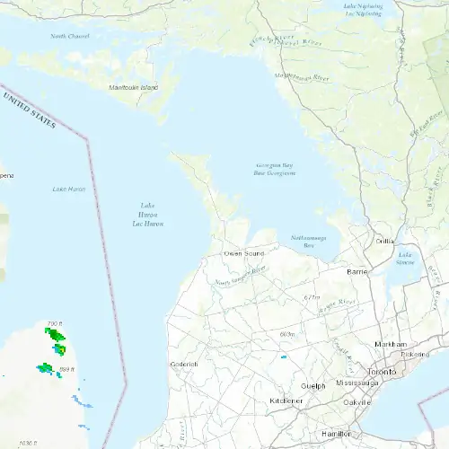 Radar near Wiarton at now — 2:00 am EDT, Sat Jul 11
