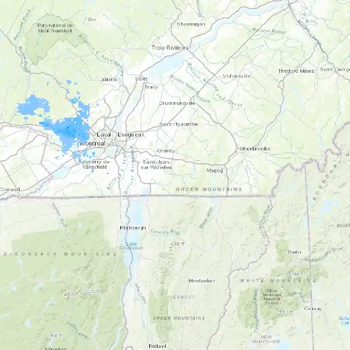 Radar near Cowansville at now — 1:00 am EDT, Sat Jul 11