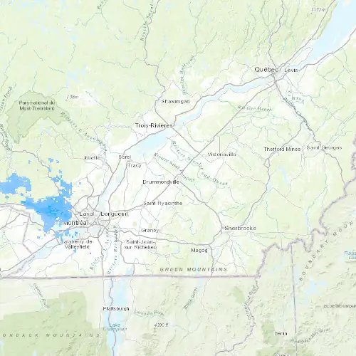 Radar near Drummondville at now — 1:00 am EDT, Sat Jul 11