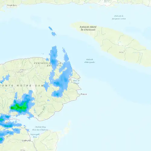 Radar near Forillon (National Park) at now — 10:54 pm EDT, Mon Sep 7