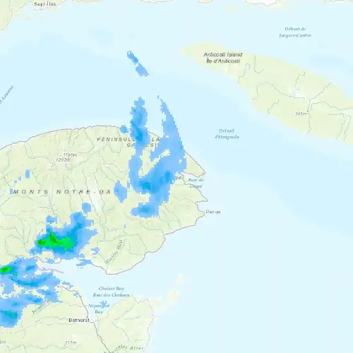 Radar near Gaspé at now — 10:48 pm EDT, Mon Sep 7