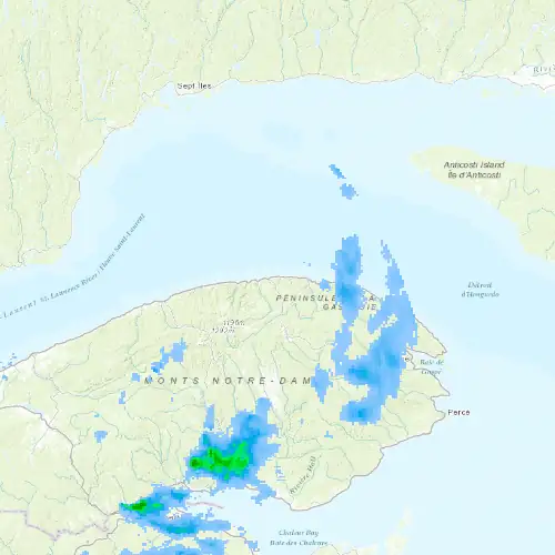 Radar near Grande-Vallée at now — 10:54 pm EDT, Mon Sep 7