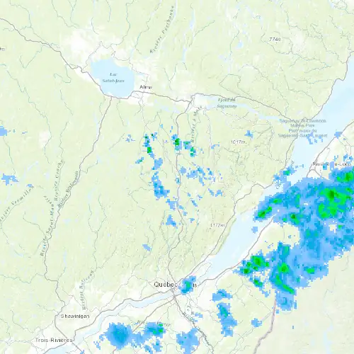Radar near Laurentides (Réserve faunique) at now — 10:54 pm EDT, Mon Sep 7