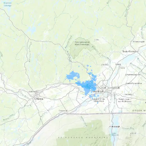 Radar near Sainte-Agathe at now — 1:00 am EDT, Sat Jul 11