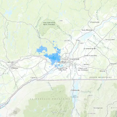 Radar near Sainte-Thérèse at now — 1:00 am EDT, Sat Jul 11