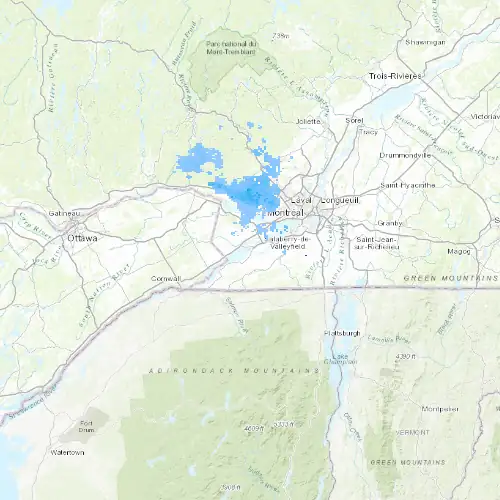 Radar near Salaberry-de-Valleyfield at now — 1:00 am EDT, Sat Jul 11
